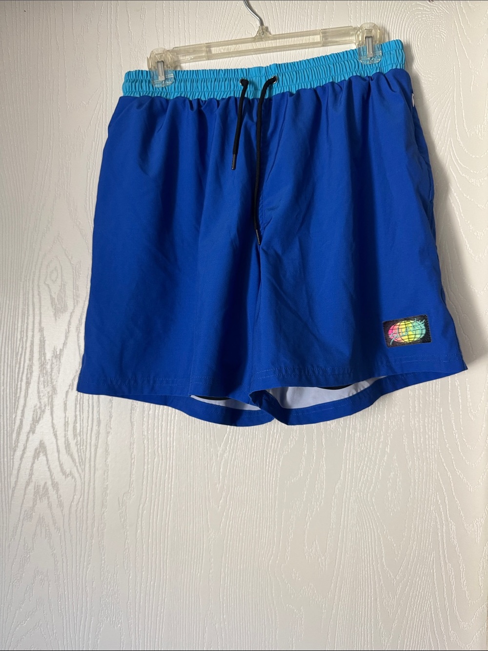 Men's Royal Blue Athletic Swim Shorts with Aqua Elastic Waistband